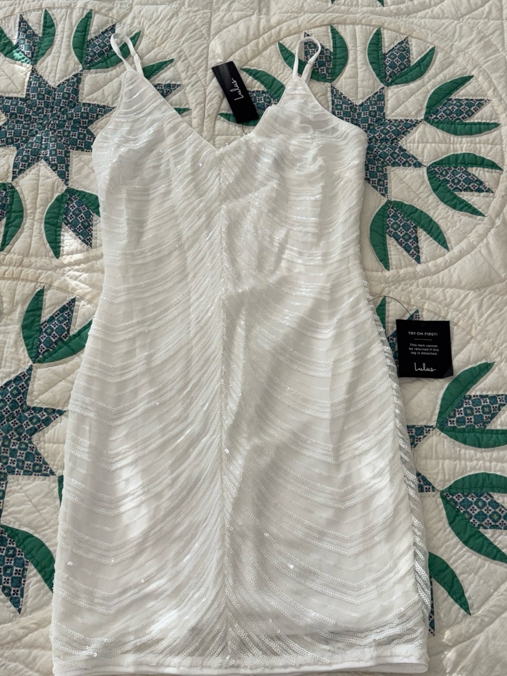 Lulu's White Sequin V-Neck Mini Slip Dress